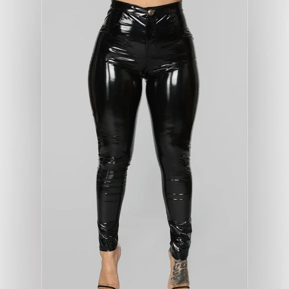 Fashion Nova Black Vinyl Latex High Waist Pants - Picture 4 of 8